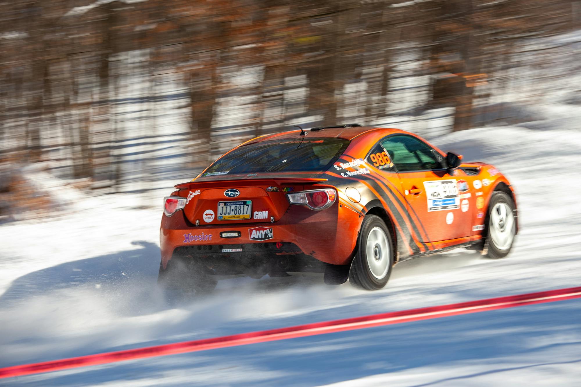 2023 Snow Drifting rally racing subaru rear three quarter action