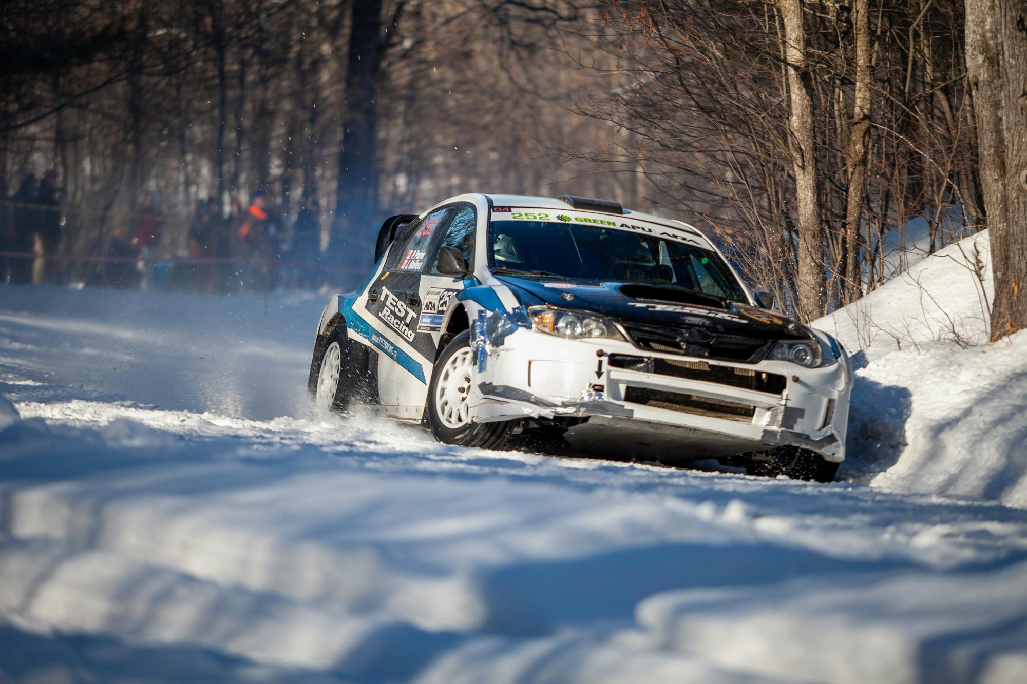 2023 Snow Drifting rally racing subaru front three quarter action
