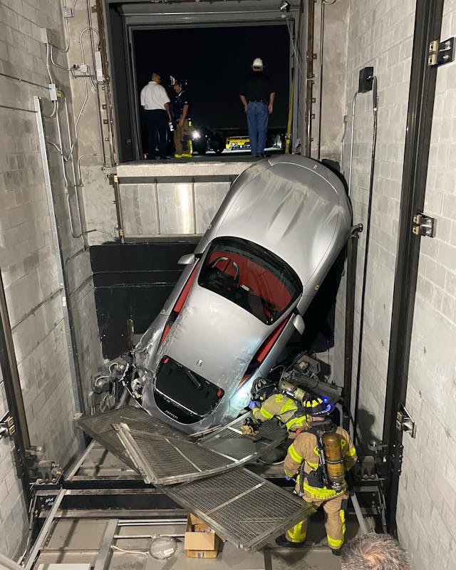 Ferrari Roma elevator shaft Palm Beach County Fire Rescue