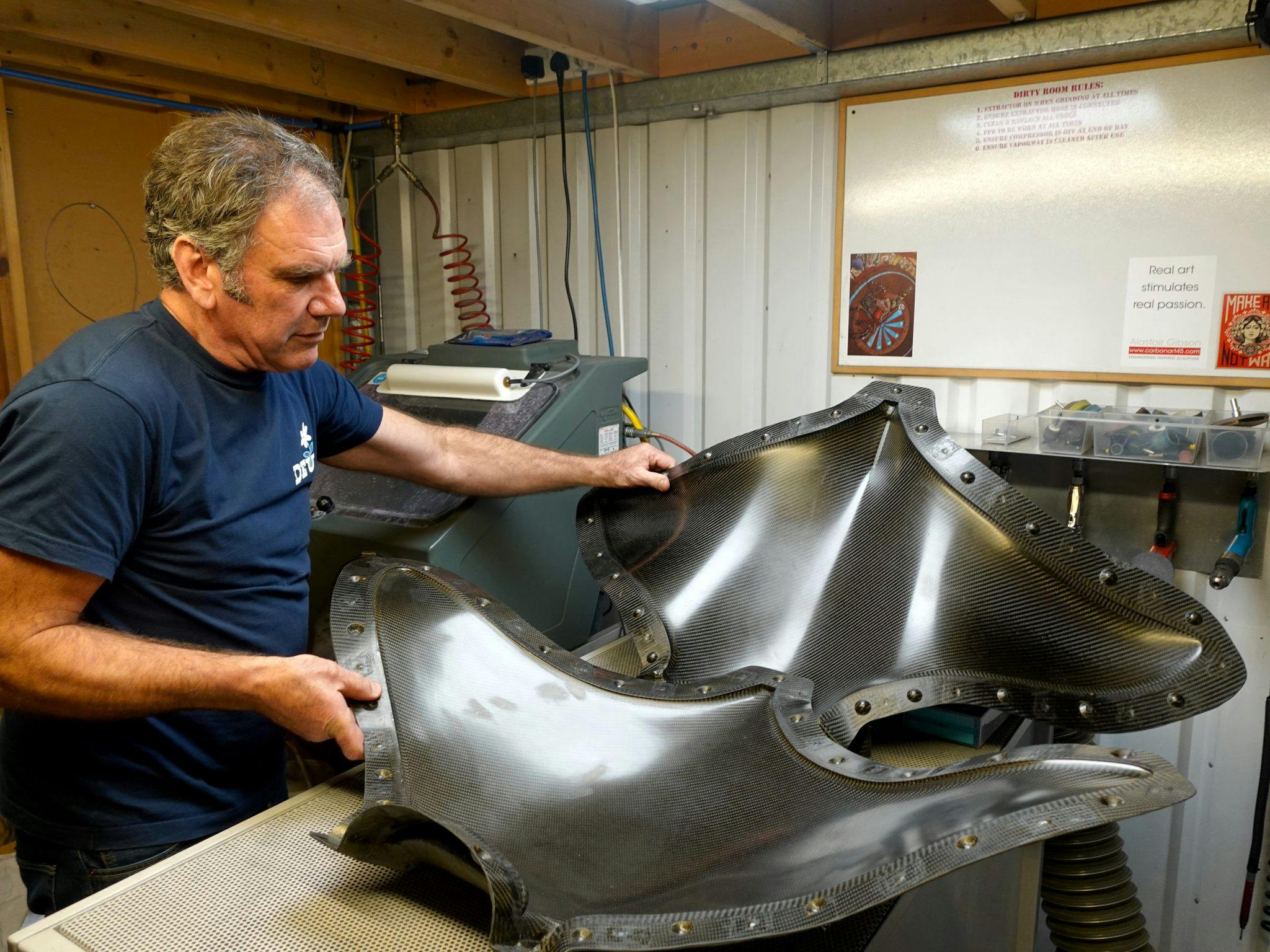Formula 1 Mechanic Turned Artist Alastair Gibson carbon manta ray panels