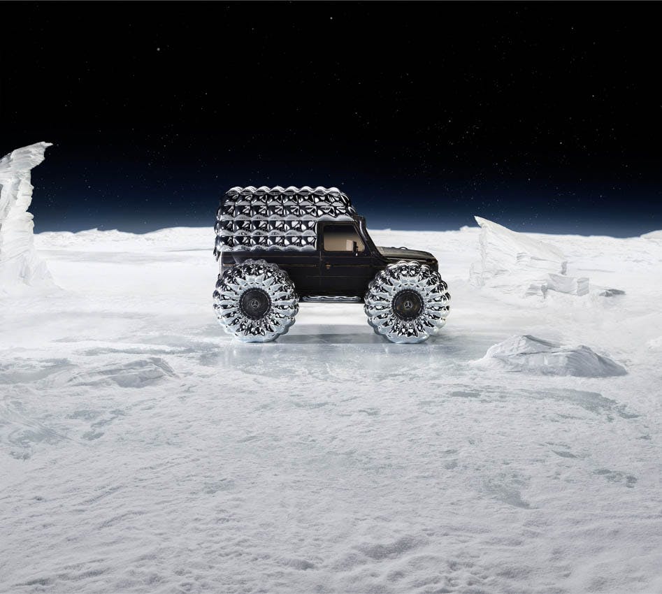 Mercedes-Benz x Moncler Project Mondo G side profile in snowy space