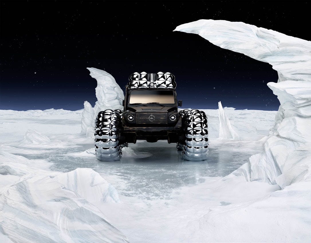 Mercedes-Benz x Moncler Project Mondo G front end in snowy space