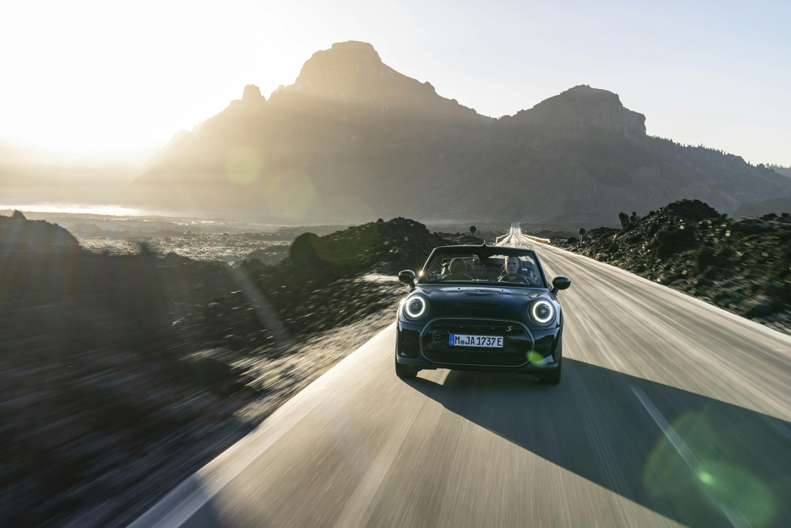 Mini Cooper BEV Convertible front driving action