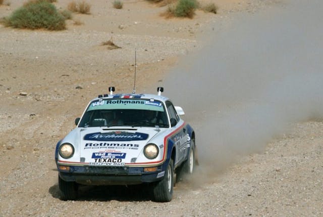 Porsche 953 Rothmans Dakar car racing action