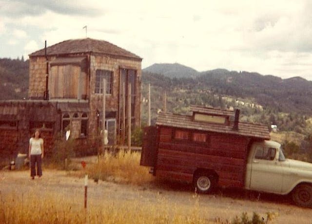 Trundlehouse homebuilt camper truck California hills vintage photo