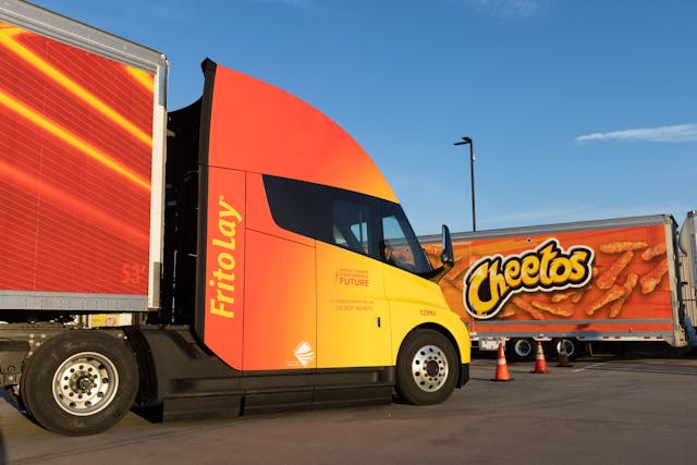 Tesla Semi electric truck parked outside the Frito-Lay manufacturing facility in Modesto