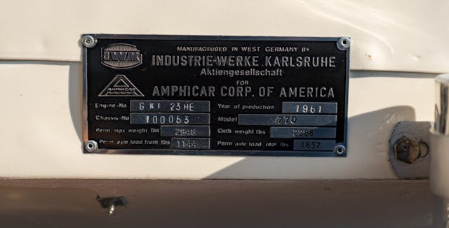 1961 Amphicar 770 info plate