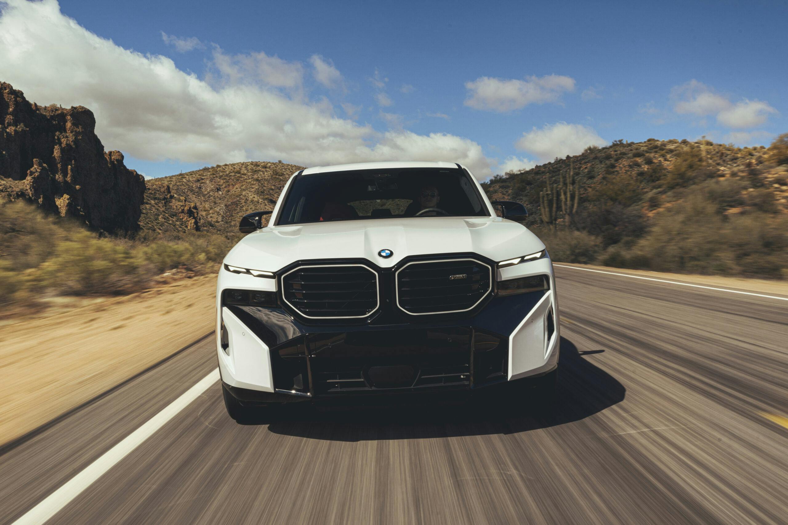 2023 BMW XM White head on front motion