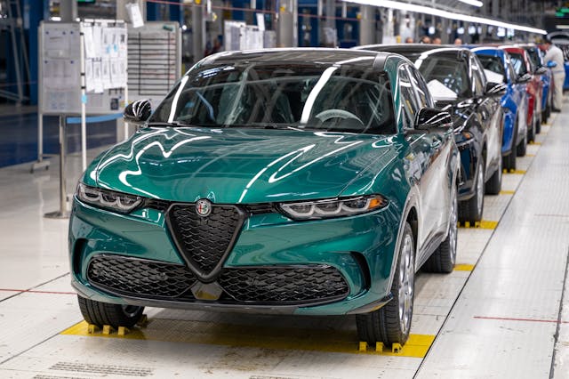 2024 Alfa Romeo Tonale at initial quality review in the Pomigliano manufacturing plant in Italy. Car color is Verde Fangio