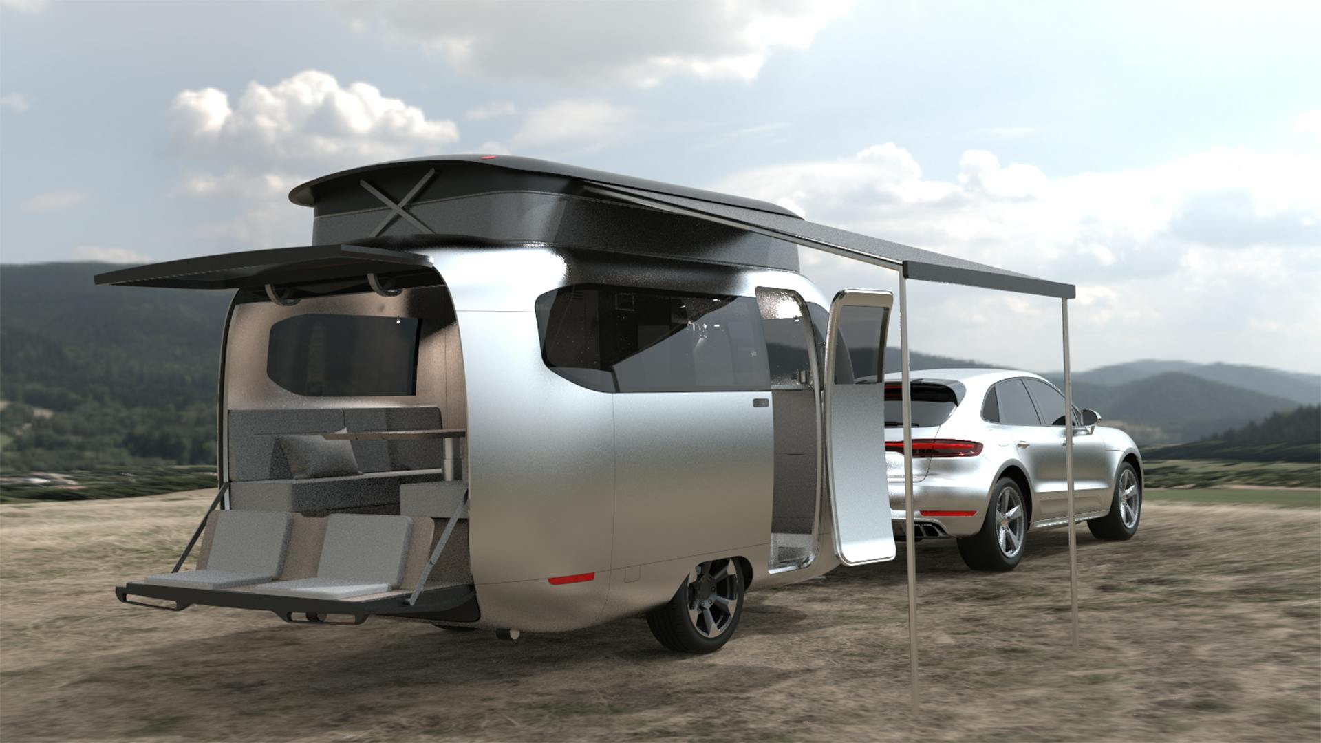 Airstream Porsche camper trailer remote setup