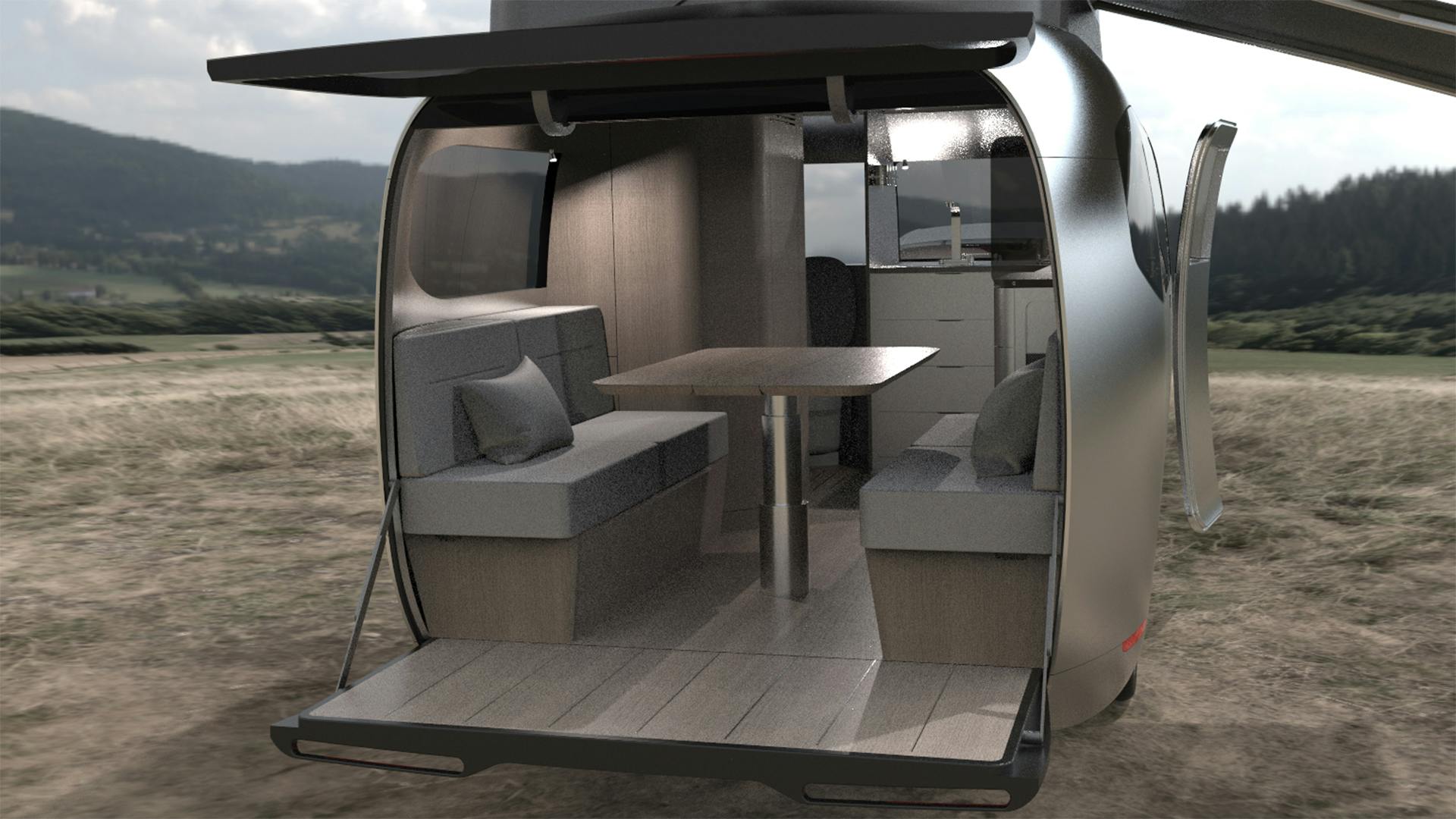 Airstream Porsche camper trailer interior