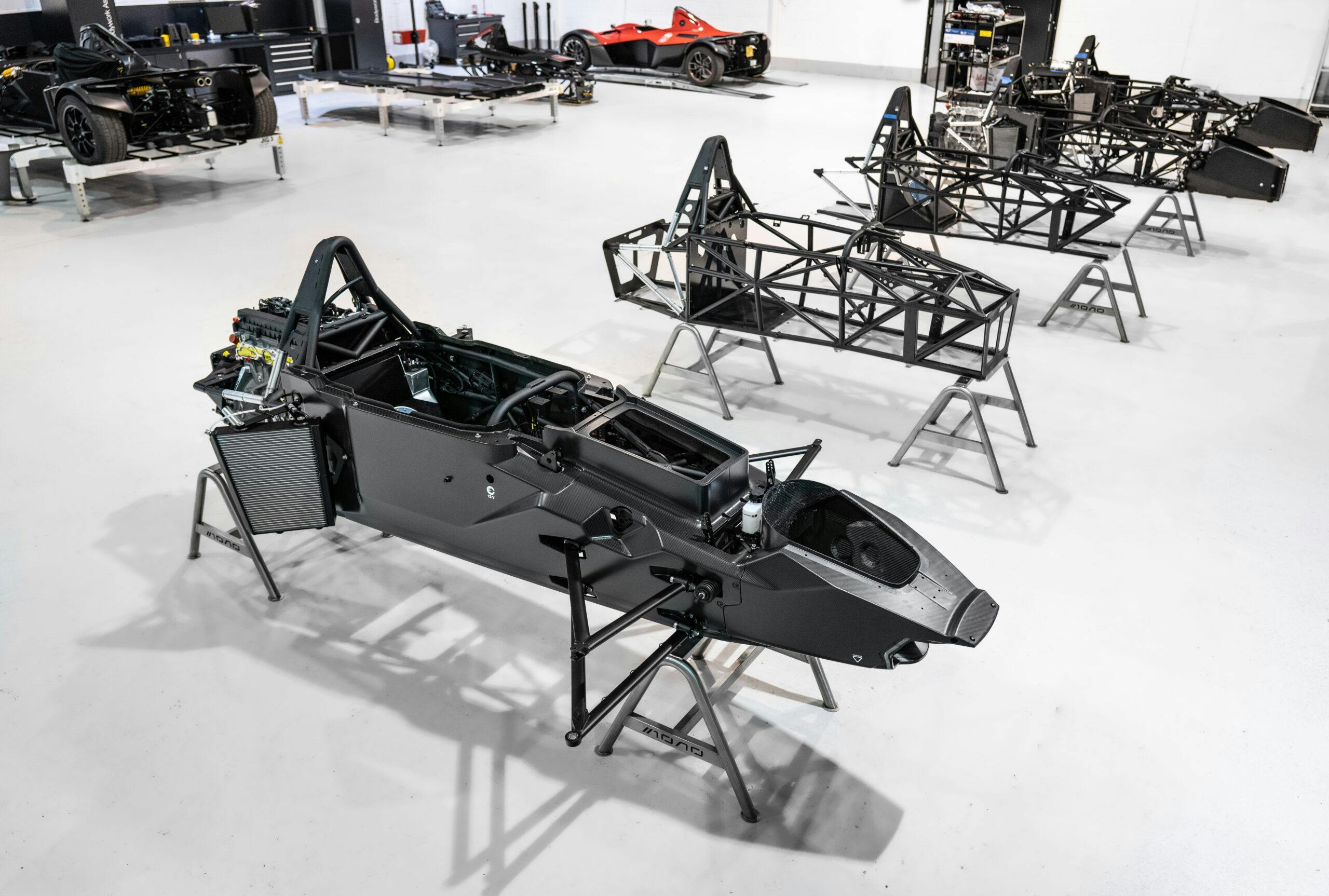 BAC factory car projects on stands