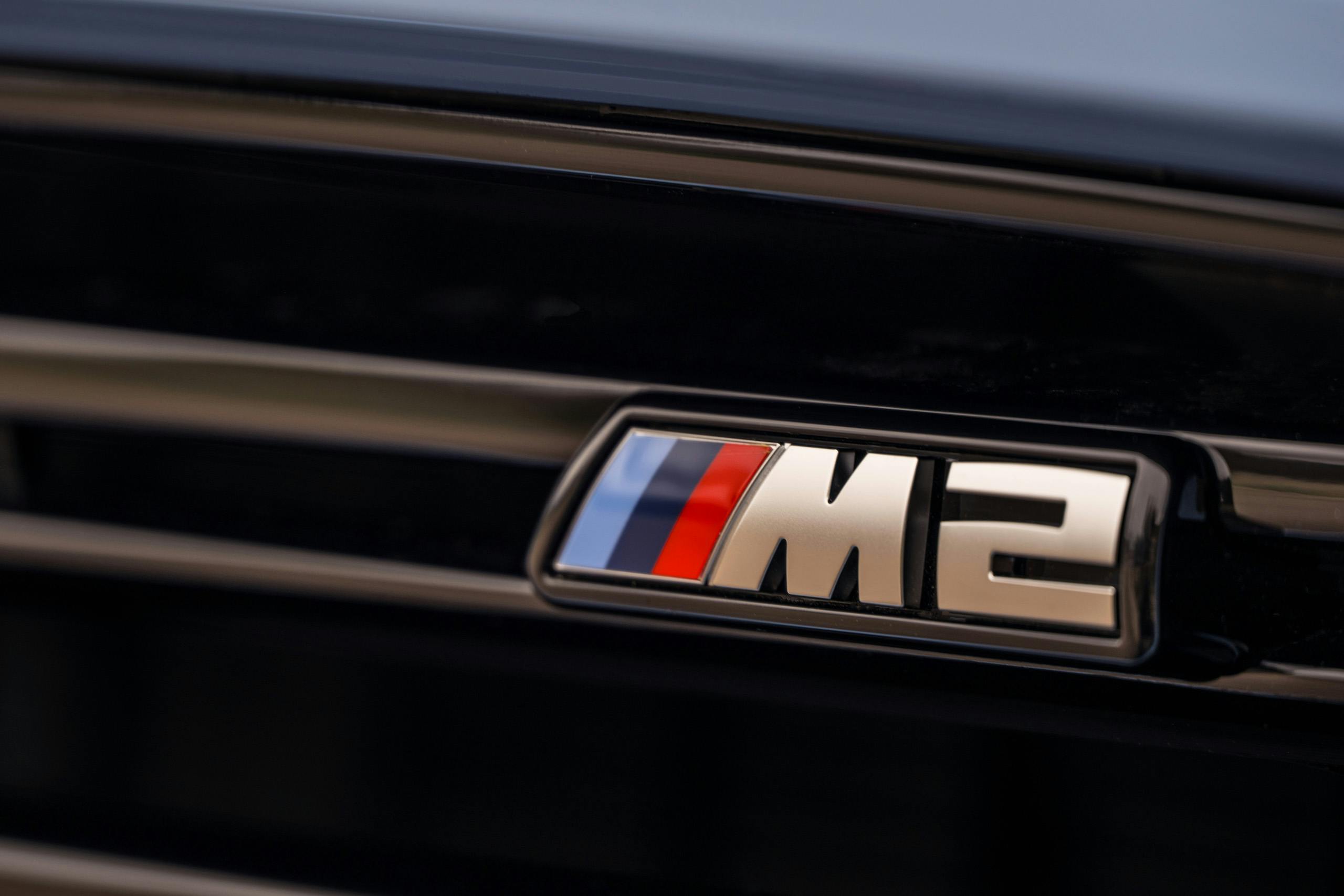 BMW M2 Zandvoort Blue grille badge closeup