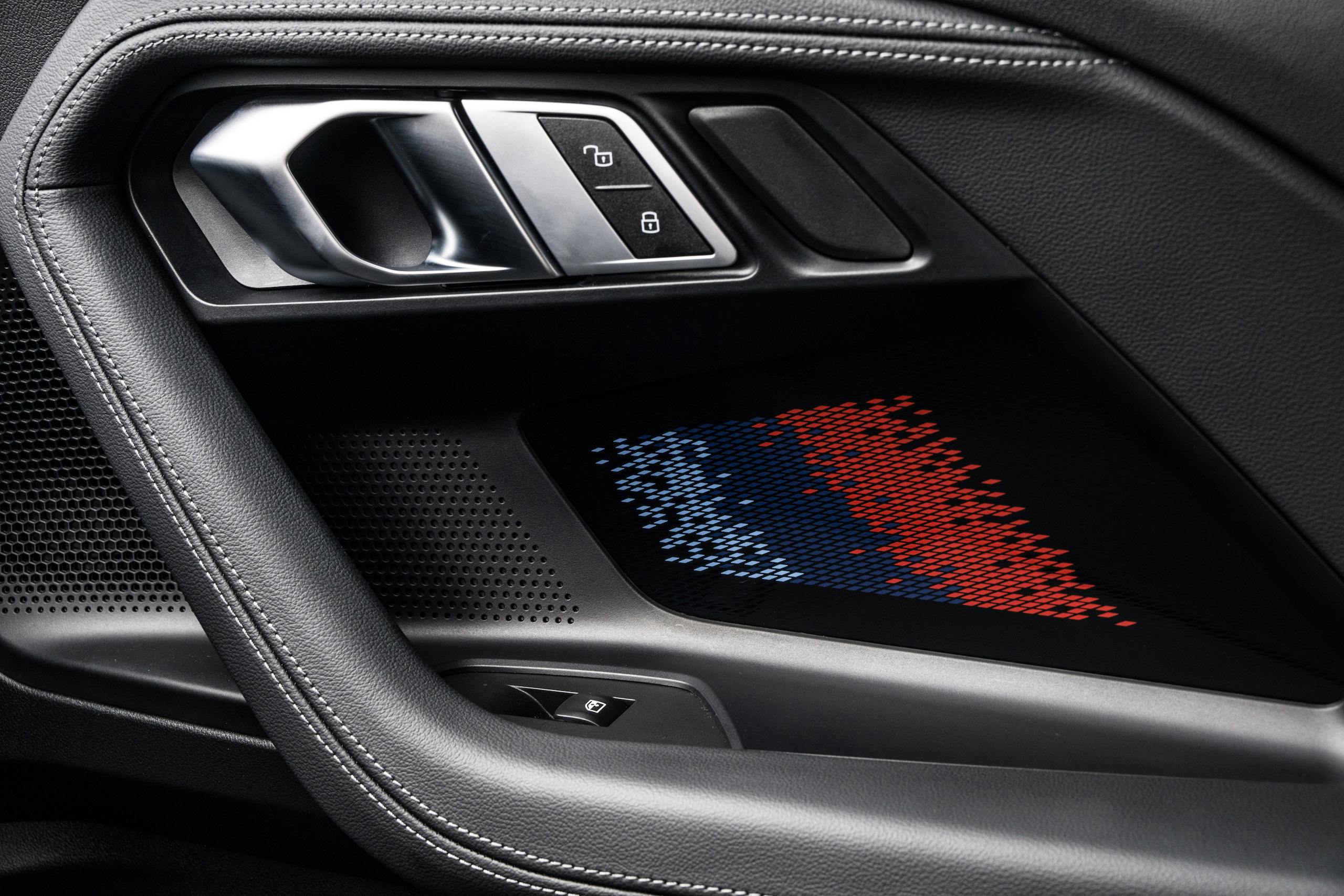 BMW M2 Zandvoort Blue interior door panel detail