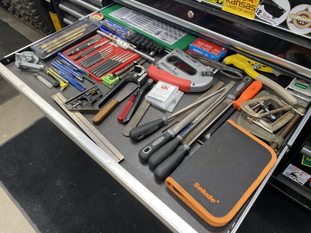 slightly organized toolbox drawer