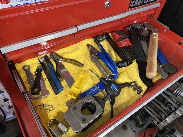 Unorganized toolbox drawer
