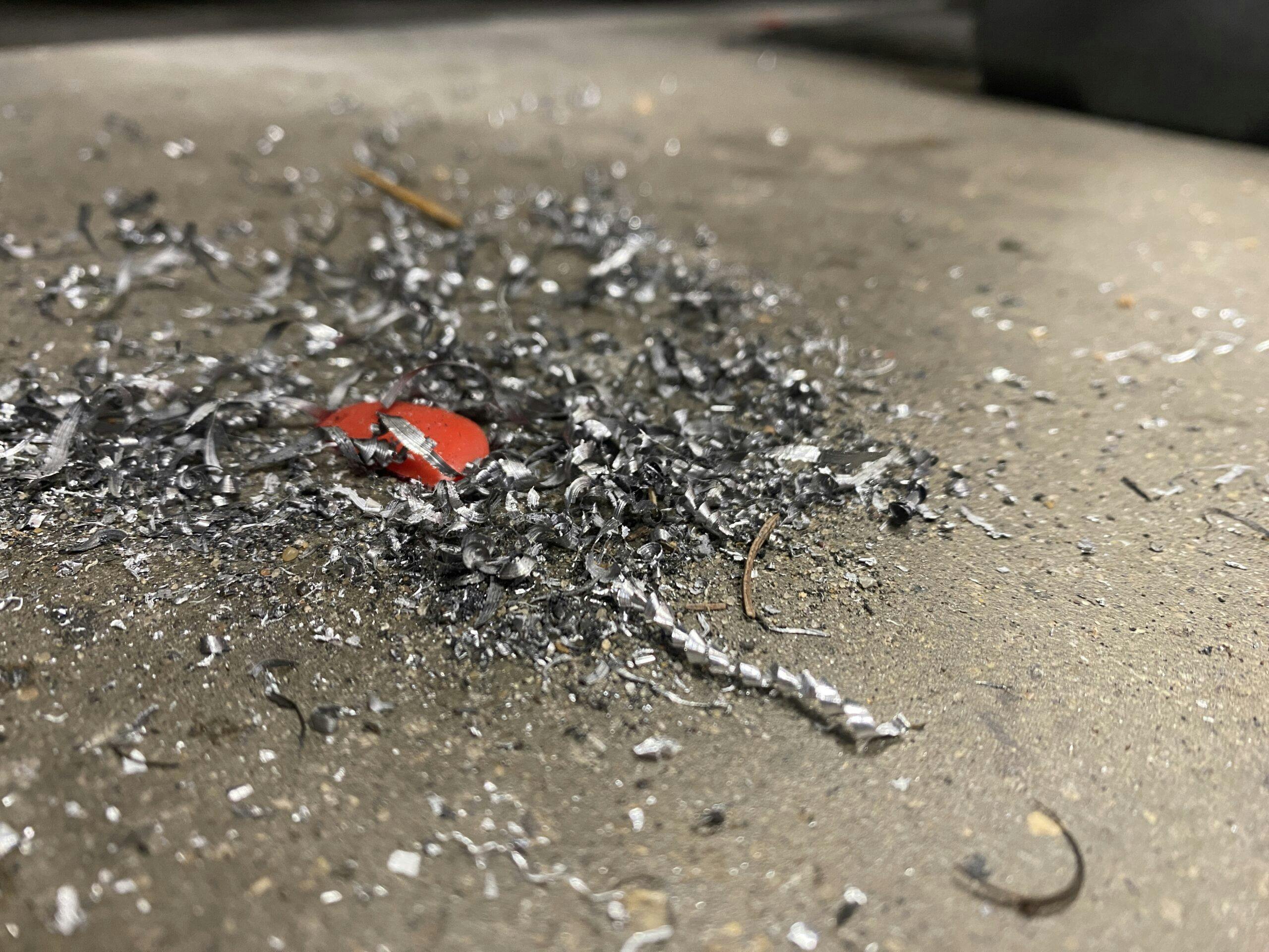 Chip pile on garage floor