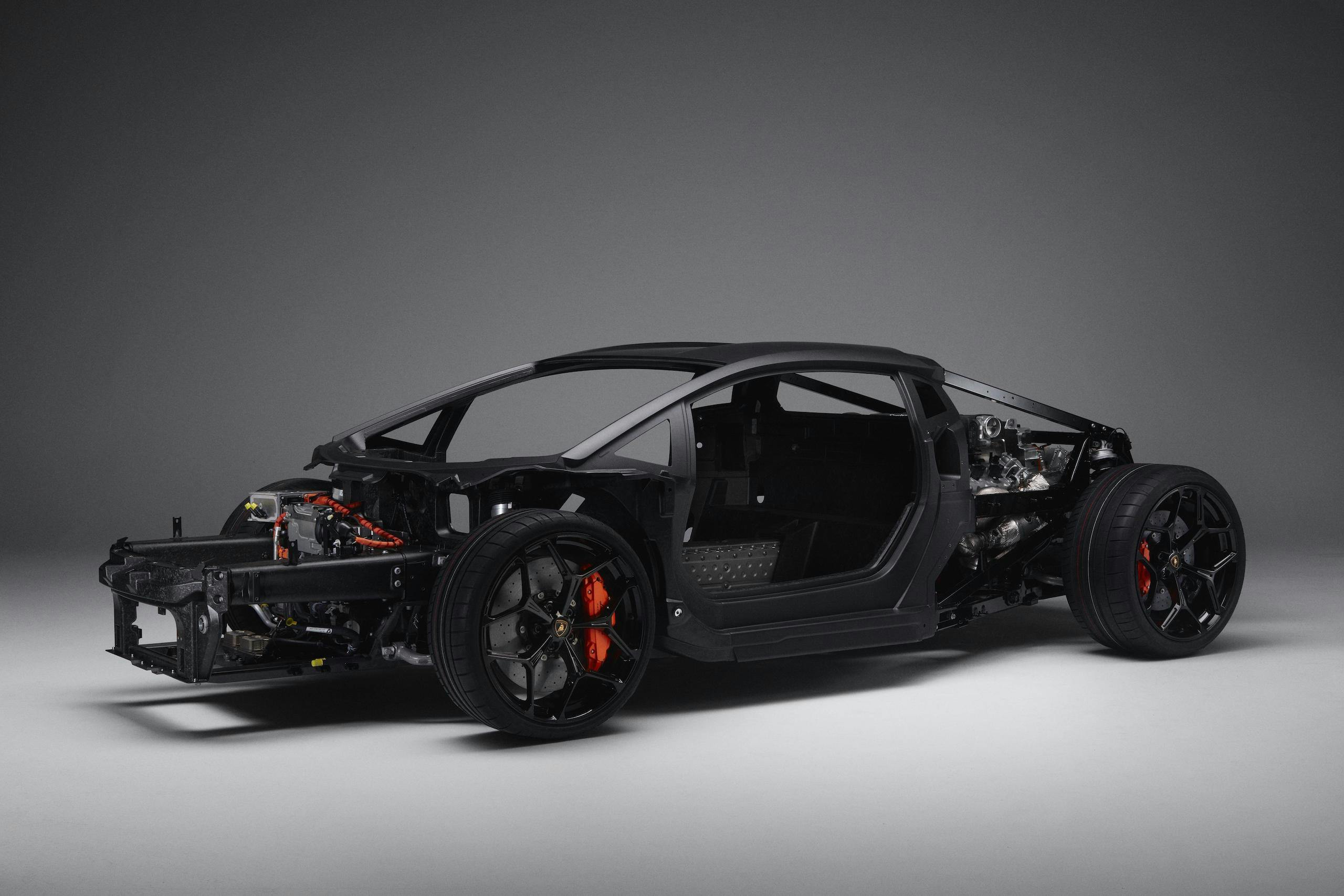 Lamborghini Revuelto plug in hybrid supercar front three quarter model