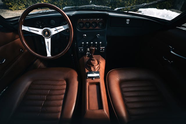 Lamborghini 400 GT interior front full high angle shadows