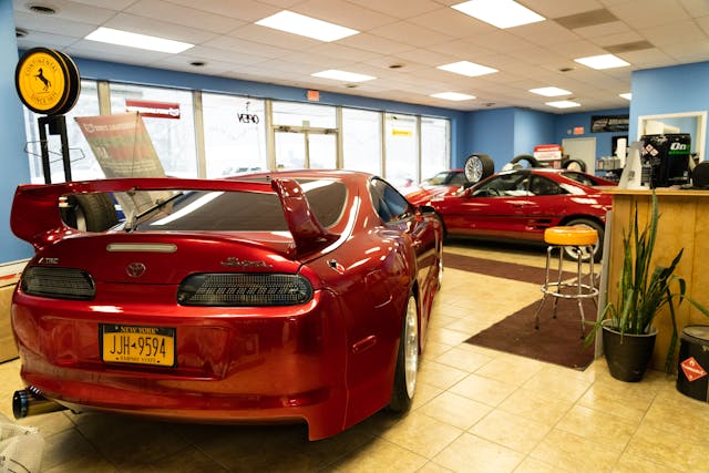 Round Lake Auto small business tuning shop lobby supra rear