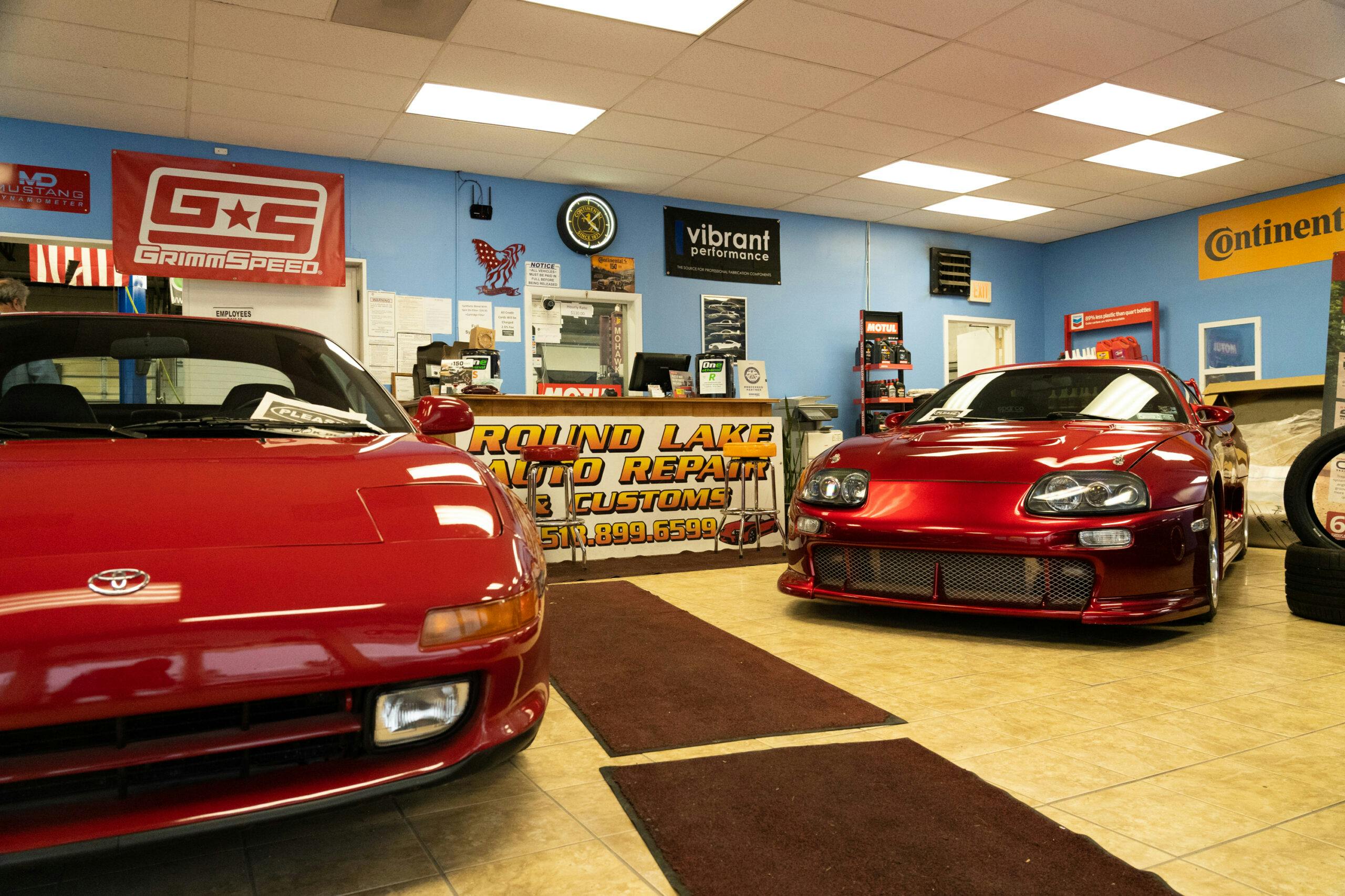 Round Lake Auto small business tuning shop lobby toyotas