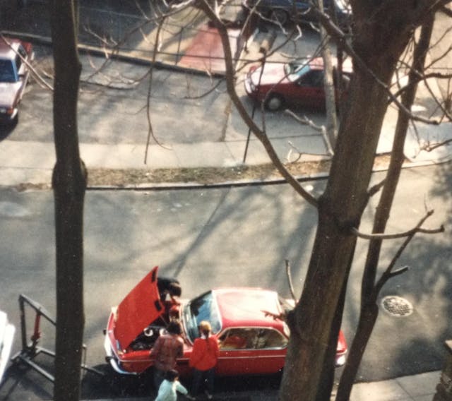 Old vintage BMW high angle roof aerial enhanced