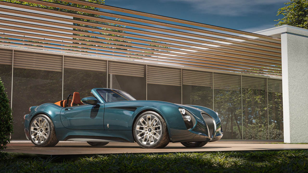 Wiesmann Project Thunderball design concept front three quarter by house