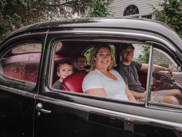 Dinuzzo family car collectors in 1947 Lincoln club coupe