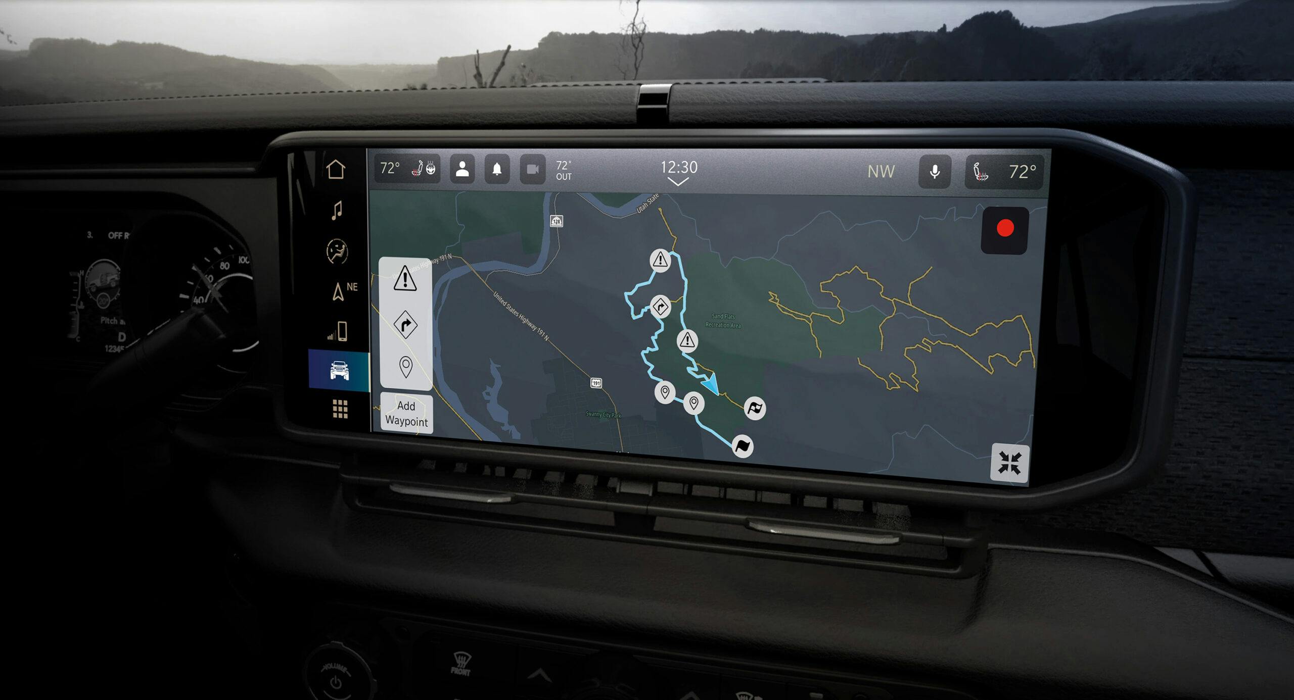 2024 Jeep Wrangler interior GPS trail log on center screen