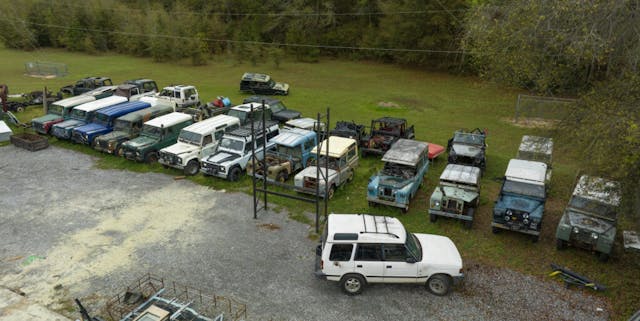 Himalaya Land Rover shop yard aerial wide