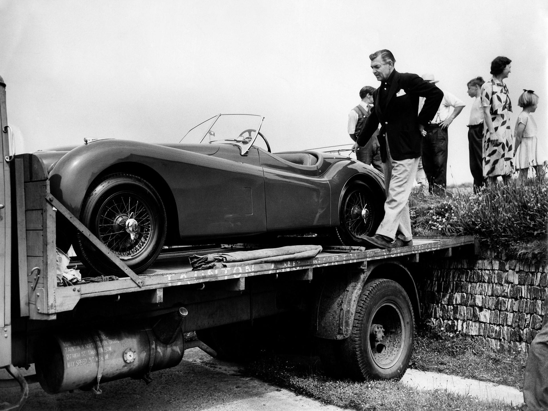 Clark Gable Jaguar flatbed load black white