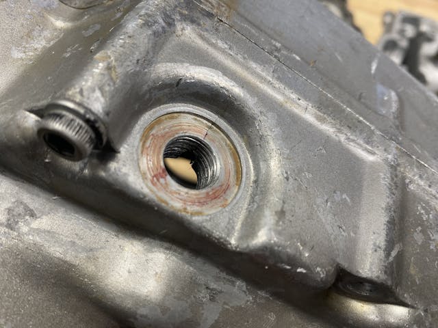 Honda XR250R damaged drain plug hole