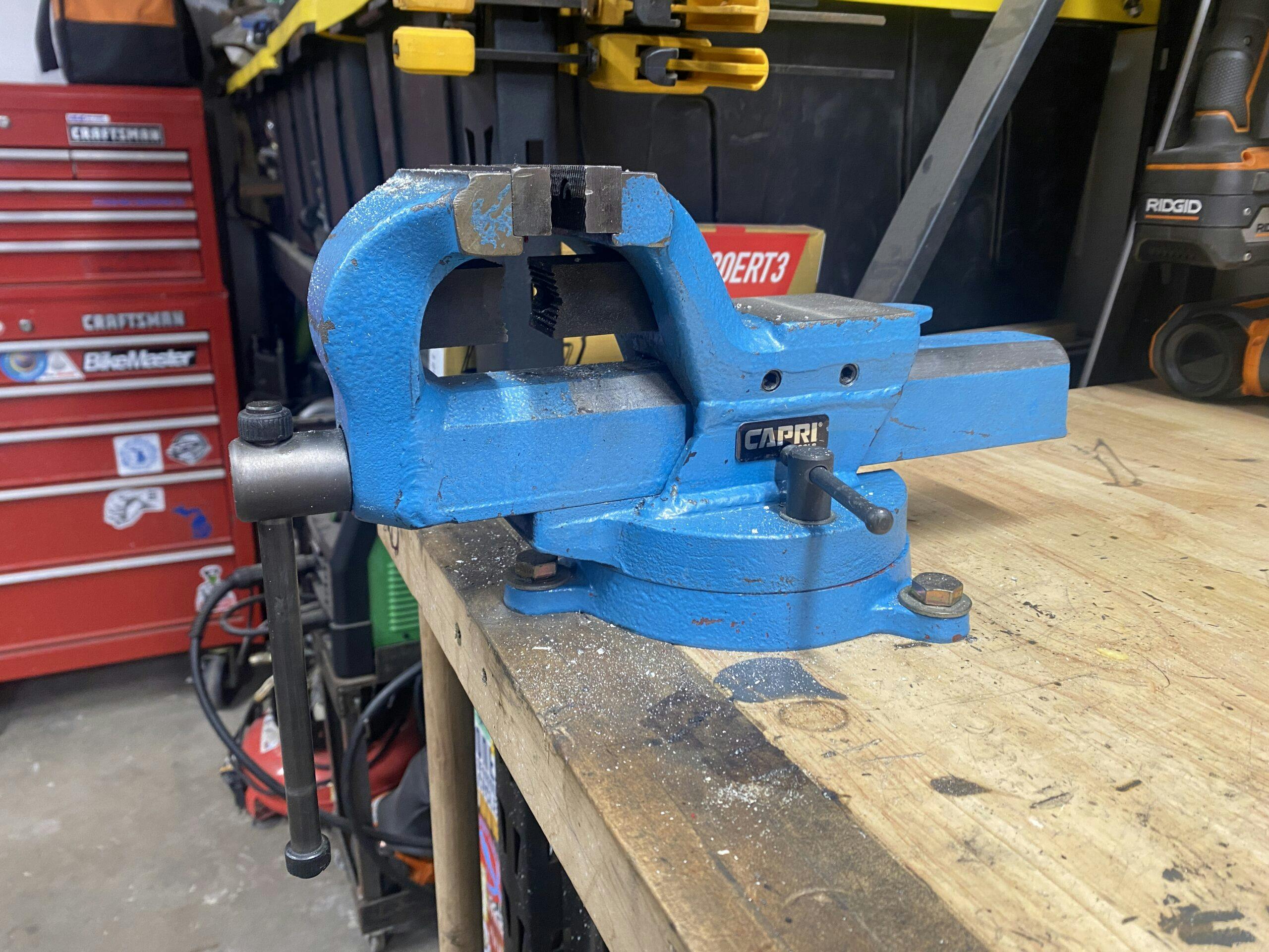 Capri forged bench vise on bench