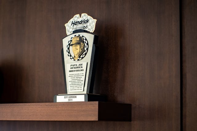 Jeff Gordon office papa joe hendrick trophy memorabilia