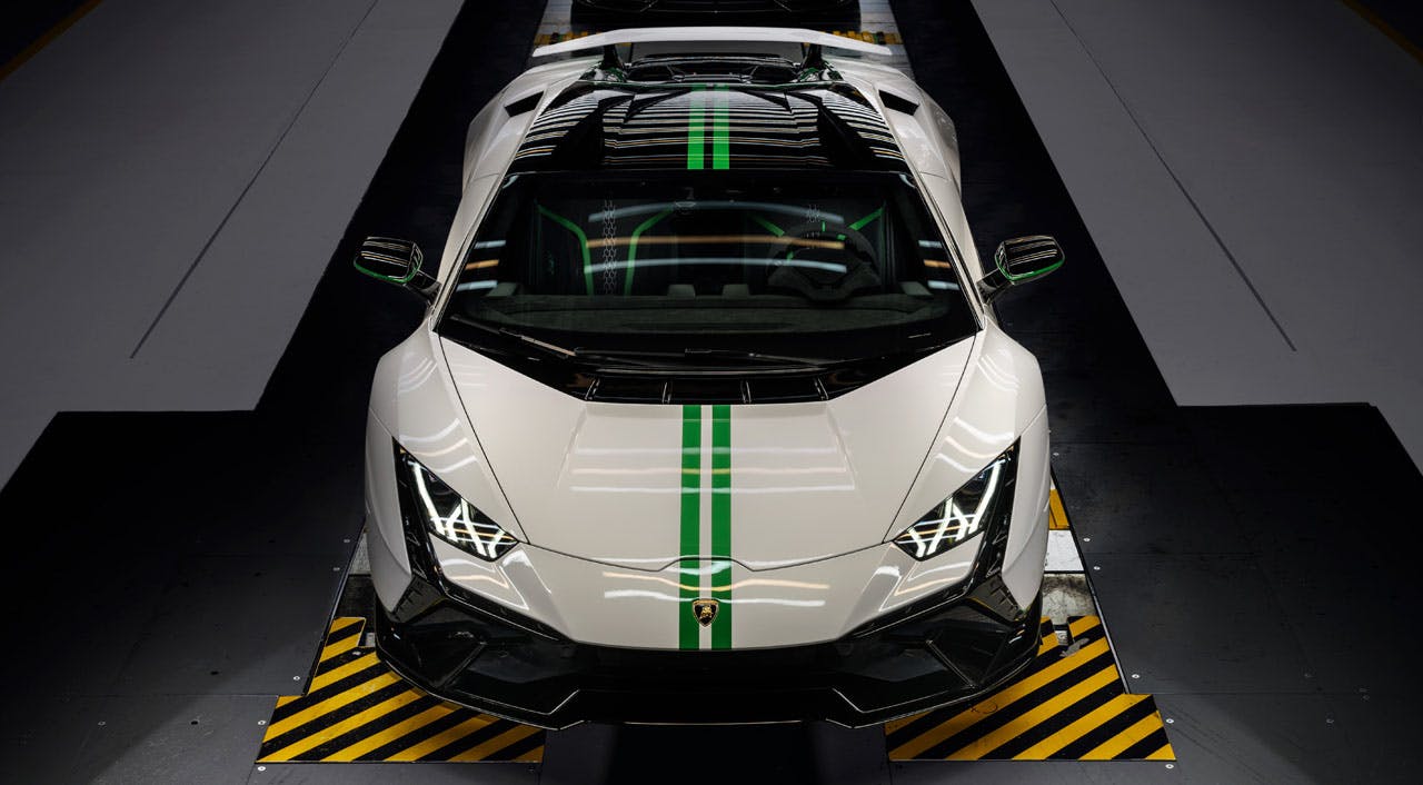 Lamborghini Huracán 60th Anniversary Edition white and green front end