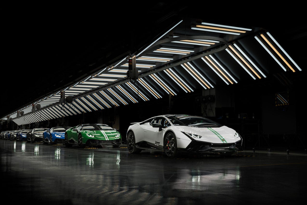 Lamborghini Huracán 60th Anniversary Edition six-car lineup front three quarter