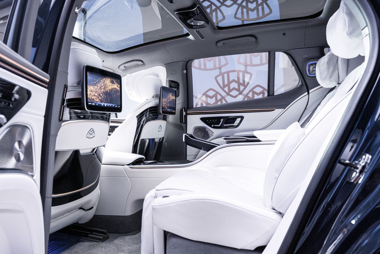 Mercedes-Maybach EQS SUV interior rear seat area white