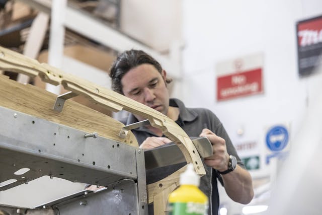 Morgan Motor Company shop interior wood work