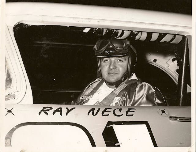 Nece family homegrown stock car Ray in cockpit
