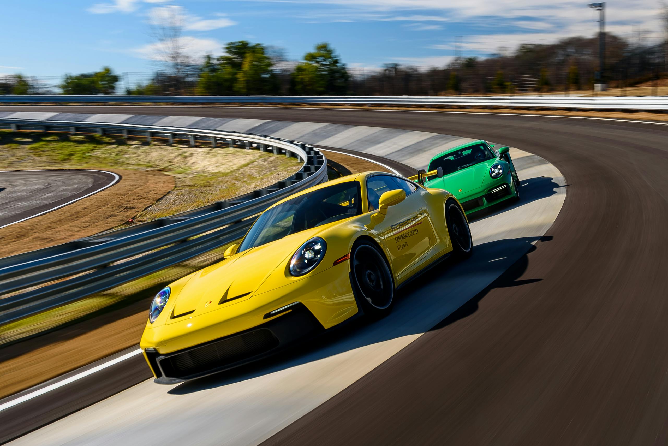 Porsche experience center track driving action