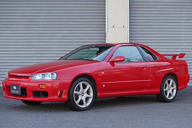1998 R34 Nissan Skyline GT-T exterior front three quarter red