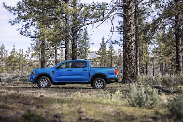 2024 Ford Ranger XL STX exterior side profile parked in woods
