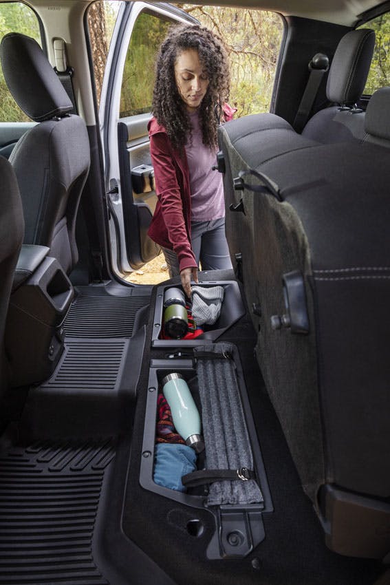 2024 Ford Ranger XLT Sport interior storage bins under rear seat
