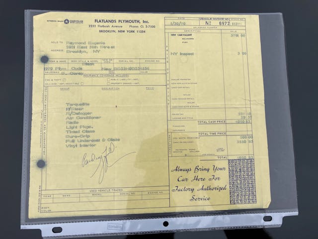1970 Plymouth Cuda Ray Eugenio flatlands plymouth order sheet