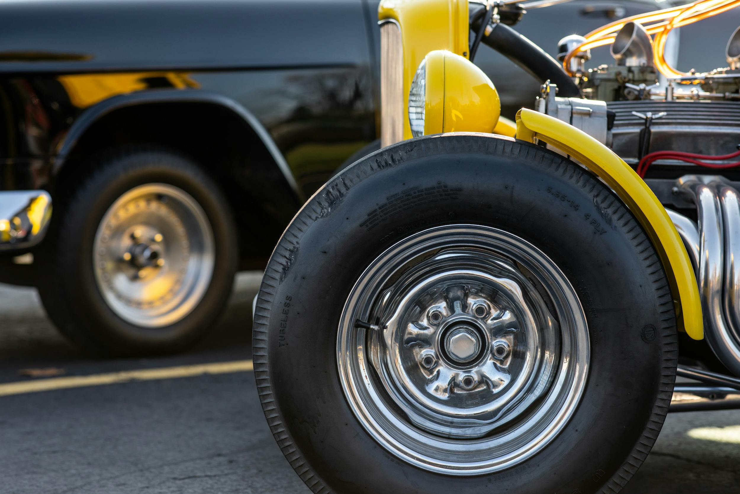 American Graffiti yellow ford hot rod wheel tire