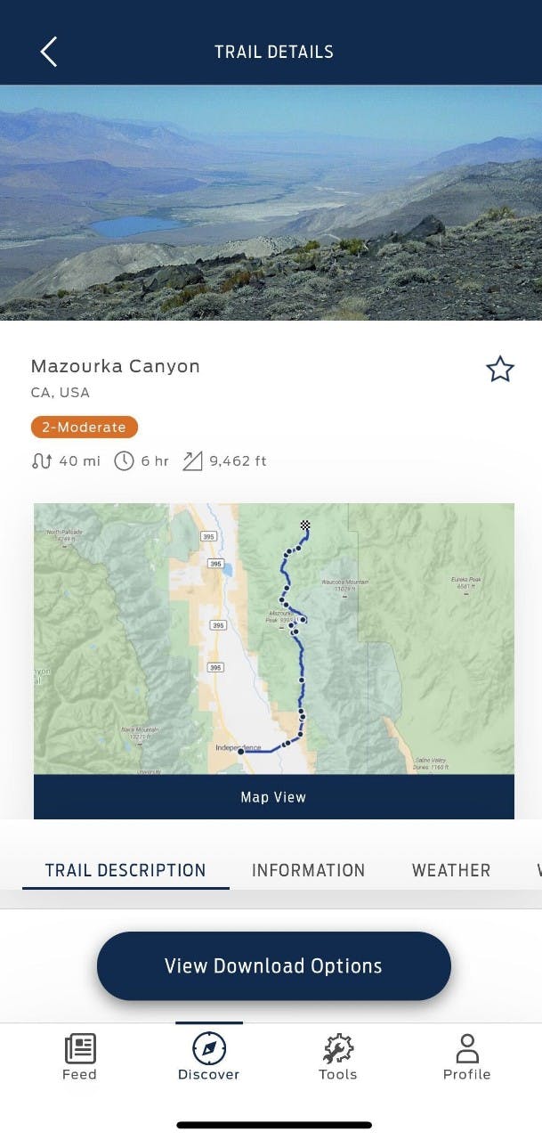 Ford Bronco Trail App curated trail maps view