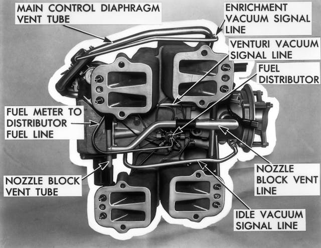 underside view of a 1958 injection system