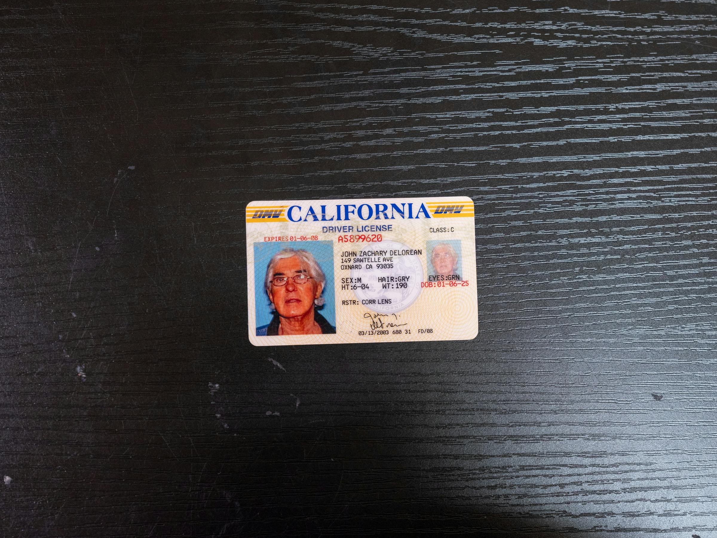 Kat DeLorean Father John DeLorean California driver's license
