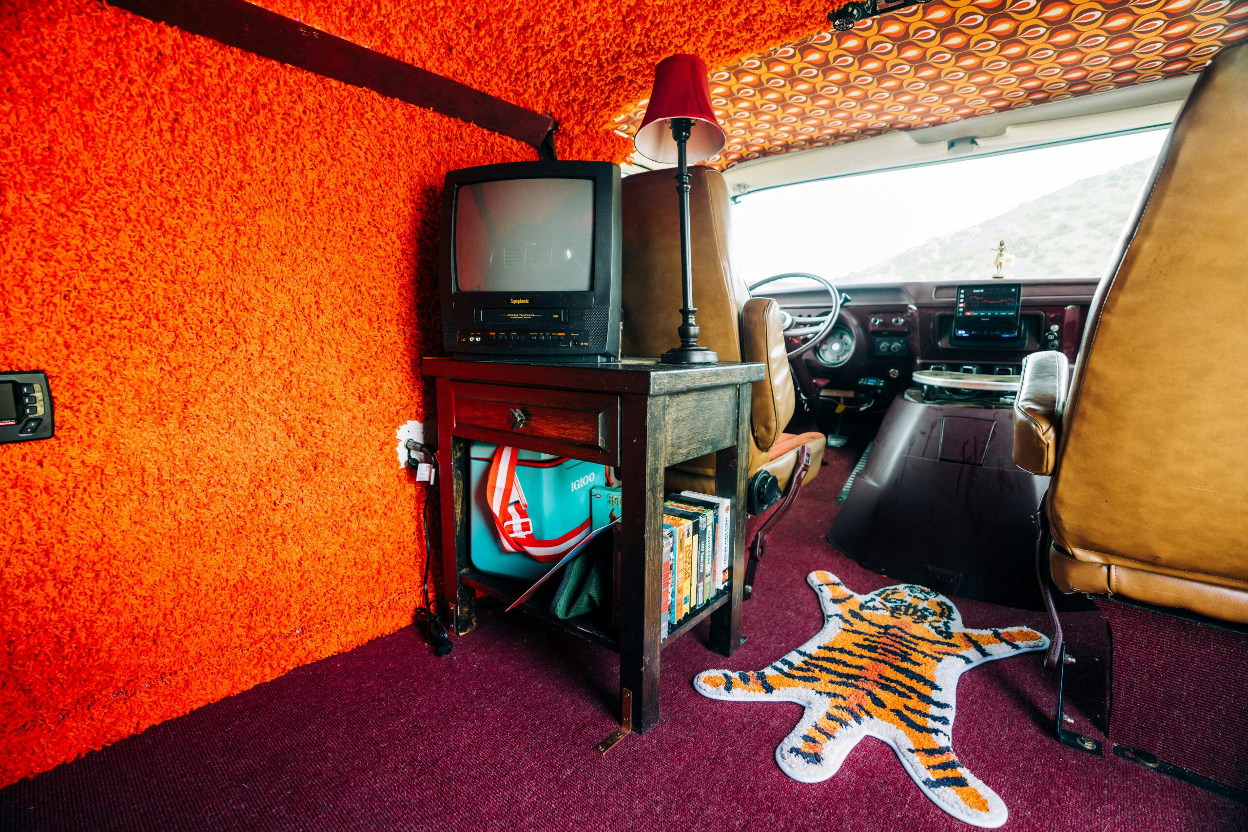 1977 Tradesman Custom Van interior tv stand