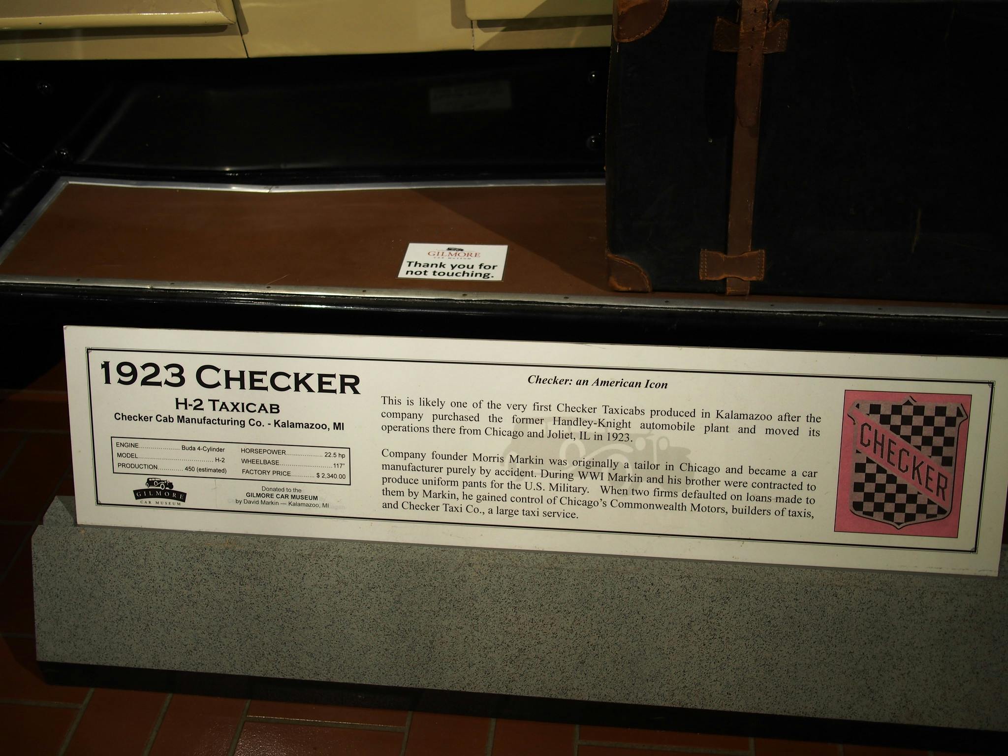 1923 Checker Cab info plate